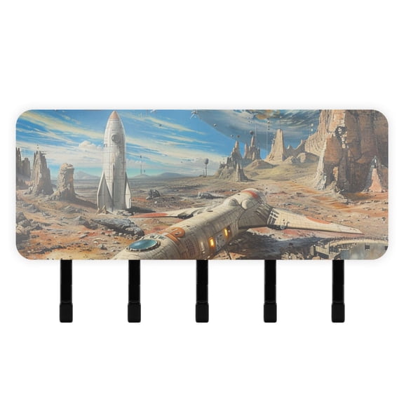Rocket Space Key Holder for Wall Mail Holder Organizer with 5 Key Hooks Wall Mount Key Rack with Shelf