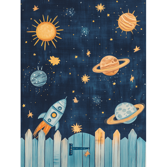 Rocket Space Planets Canvas Painting Suitable for Living Room Bedroom Nursery Office and Kids Room Decoration