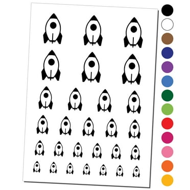 Rocket Space Ship Water Resistant Temporary Tattoo Set Fake Body Art Collection - Black