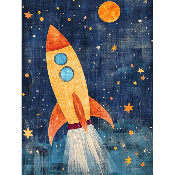 Rocket Spacecraft Canvas Wall Art Perfect for Living Room Bedroom Office Nursery and Kids Room Decoration.