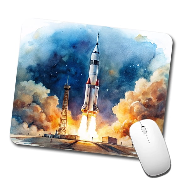 Rocket Spaceship Launch Sci-fi Watercolor Mouse Pad Low Profile Gaming Mat