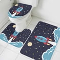thumbnail image 1 of Rocket Stars Bathroom Rugs Set Moon Sky Non Slip Absorbent Soft Bath Mats 3 Piece Set with Bathroom Rug, U-Shaped Floor Mat, Toilet Seat Cover Small Size, 1 of 9