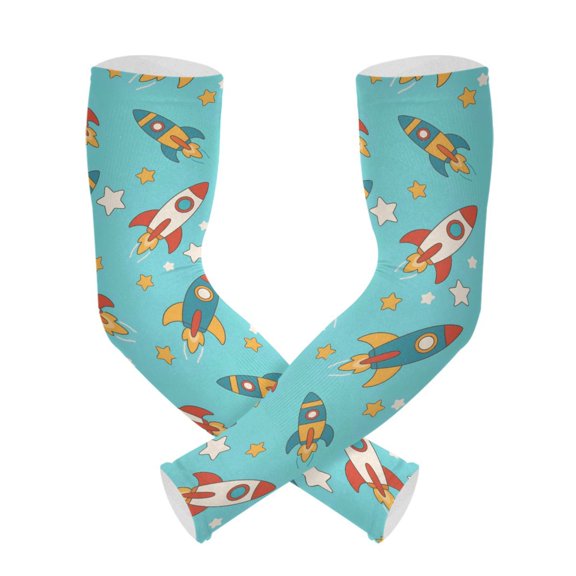 Rocket Stars Pattern UV Protection Cooling Arm Sleeves, Compression Sun Sleeves for Men Women Sports