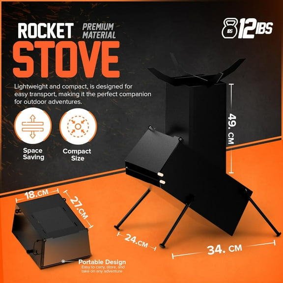 Rocket Stove for Camping Heavy Duty Wood Burning Stove with Adjustable Legs