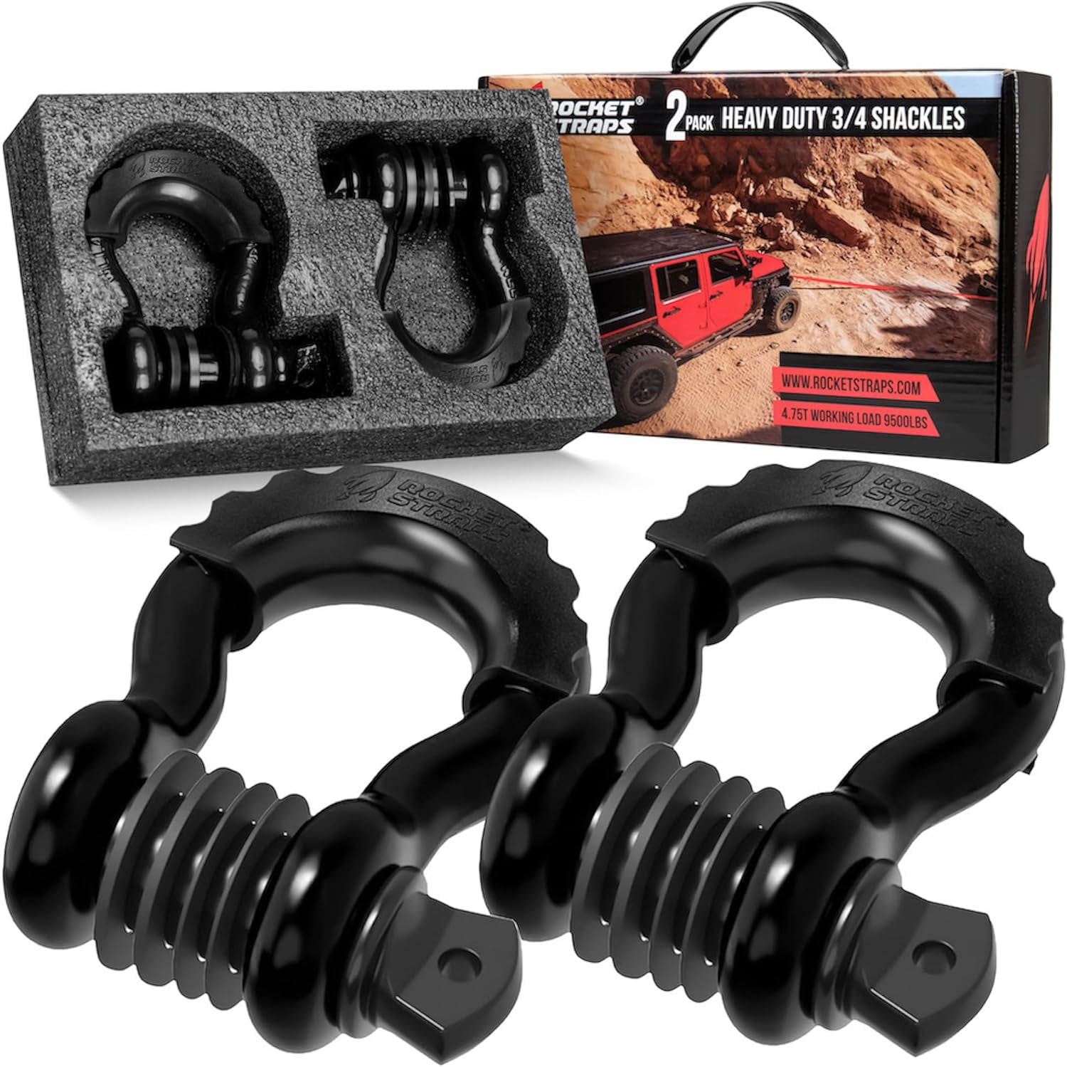 Rocket Straps Black D Ring Shackle , Premium Heavy Duty (2 Pack) D Ring