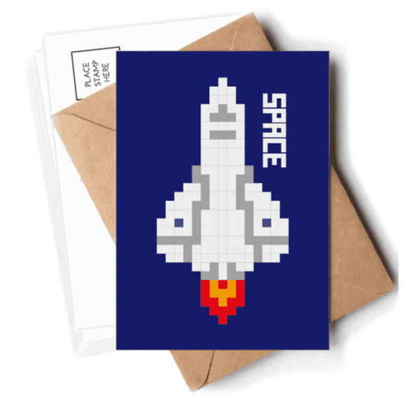 Rocket Take Off Universe Pixel Postcards Envelopes Blank Note Cards Mailing