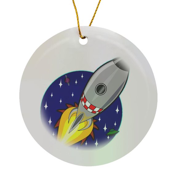 3drose, Rocket Taking Off, Circle Porcelain Ornament