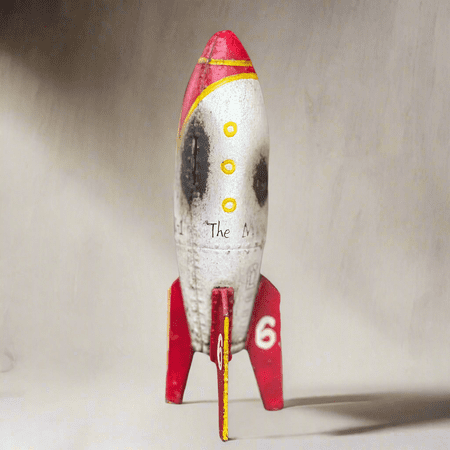 Rocket To The Moon Cast Iron Coin Bank With Painted Antique Finish (9" x 3")