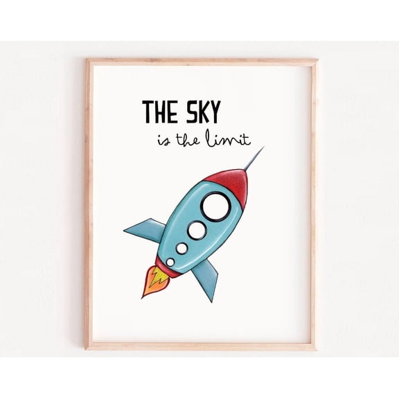 Rocket Wall Art, Sky Is The Limit, Rocket Nursery, Space Print, Rocket Poster, Space Art, Rocket Wall Art, Modern Wall Decor, 8x12 UNFRAMED