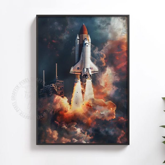 Rocket launch poster space shuttle launch printable wall art space shuttle print outer space wall art space decor, Unframed Paper Poster 24x36in