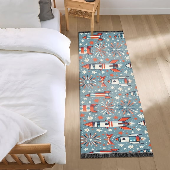 Rocket with Shining Star Runner Area Rug 2x6 Soft Non-Slip Washable Bedside Carpet for Hallway Bedroom Living Room Home Decor
