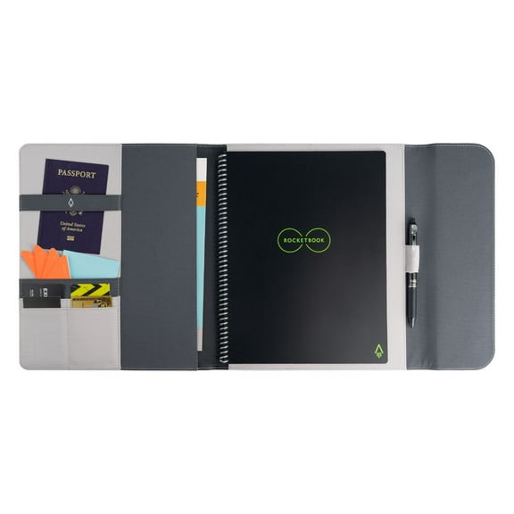 Rocketbook Capsule 2.0 Folio Cover for Rocketbook Core, Panda and Fusion Notebooks - Gray - Letter Size (8.5" x 11") - 100% Recyclable Cover with Pen Holder, Magnetic Clasp and Inner Storage Space