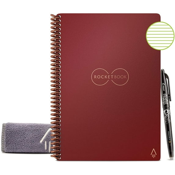 Rocketbook Core Digital Reusable Notebook - Maroon - Executive Size Eco-friendly Notebook (6" x 8.8") - 36 Dot-Grid Pages - Includes 1 Pen and Microfiber Cloth