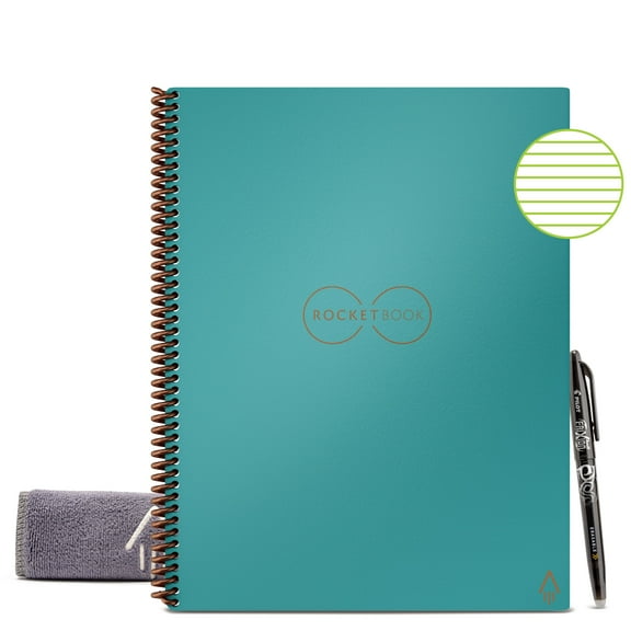 Rocketbook Core Digital Reusable Spiral Notebook, Teal, Letter Size Eco-Friendly (8.5" x 11"), 32 Lined Pages