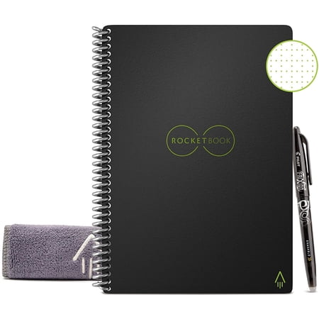 Rocketbook Core Digital Reusable Notebook - Black - Executive Size Eco-friendly Notebook (6" x 8.8") - 36 Dot-Grid Pages - Includes 1 Pen and Microfiber Cloth
