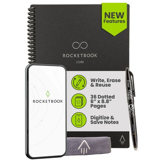 Rocketbook Smart Reusable Core Notebook - Dotted, Executive Size, Black
