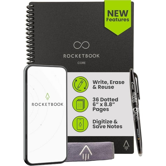 Rocketbook Smart Reusable Core Notebook - Lined, Executive Size, Black