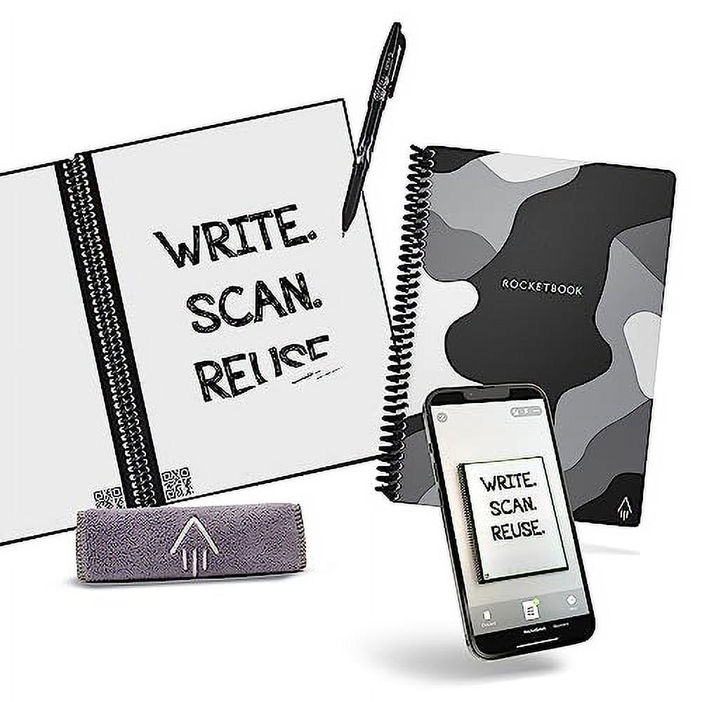 Rocketbook Core Reusable Smart Notebook | Innovative, Eco-Friendly, Digitally Connected Notebook with Cloud Sharing Capabilities | Lined, 6" x 8.8", 36 Pg, Lunar Winter, with Pen, Cloth, and App Inclu