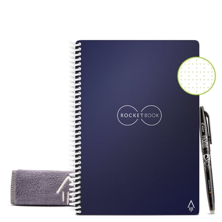 Rocketbook Core Smart Reusable Notebook - Blue - Executive Size Eco-friendly Notebook (6" x 8.8") - 36 Dot-Grid Pages - Includes 1 Pen and Microfiber Cloth