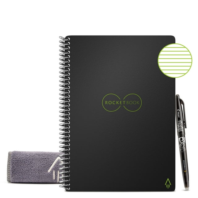 Rocketbook Core Smart Reusable Spiral Notebook, Black, 6" x 8.8", Lined