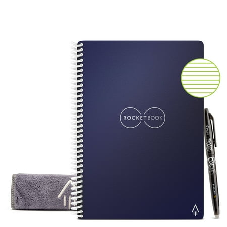 Rocketbook Core Smart Reusable Spiral Notebook, Blue, Executive Size Eco-friendly Notebook (6" x 8.8"), 36 Dot-Grid Pages, Includes 1 Pen and Microfiber Cloth