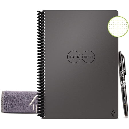 Rocketbook Core Smart Reusable Spiral Notebook, Executive Size Eco-Friendly Notebook, 6x8.8, Includes 1 Pen and Microfiber Cloth, Grey