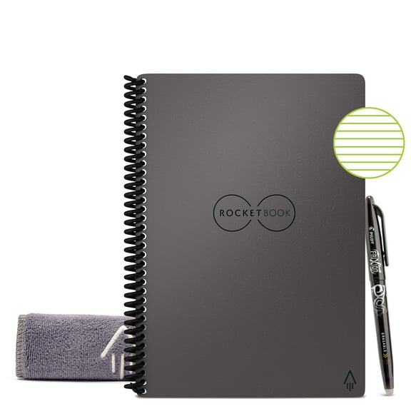 Rocketbook Core Smart Reusable Spiral Notebook, Gray, Executive Size Eco-friendly Notebook (6" x 8.8")- 36 Lined Pages, Includes 1 Pen and Microfiber Cloth