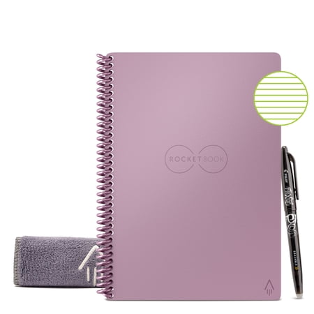 Rocketbook Core Smart Reusable Spiral Notebook,Rose, Executive Size Eco-friendly Notebook (6"" x 8.8"")- 36 Lined Pages, Includes 1 Pen and Microfiber Cloth