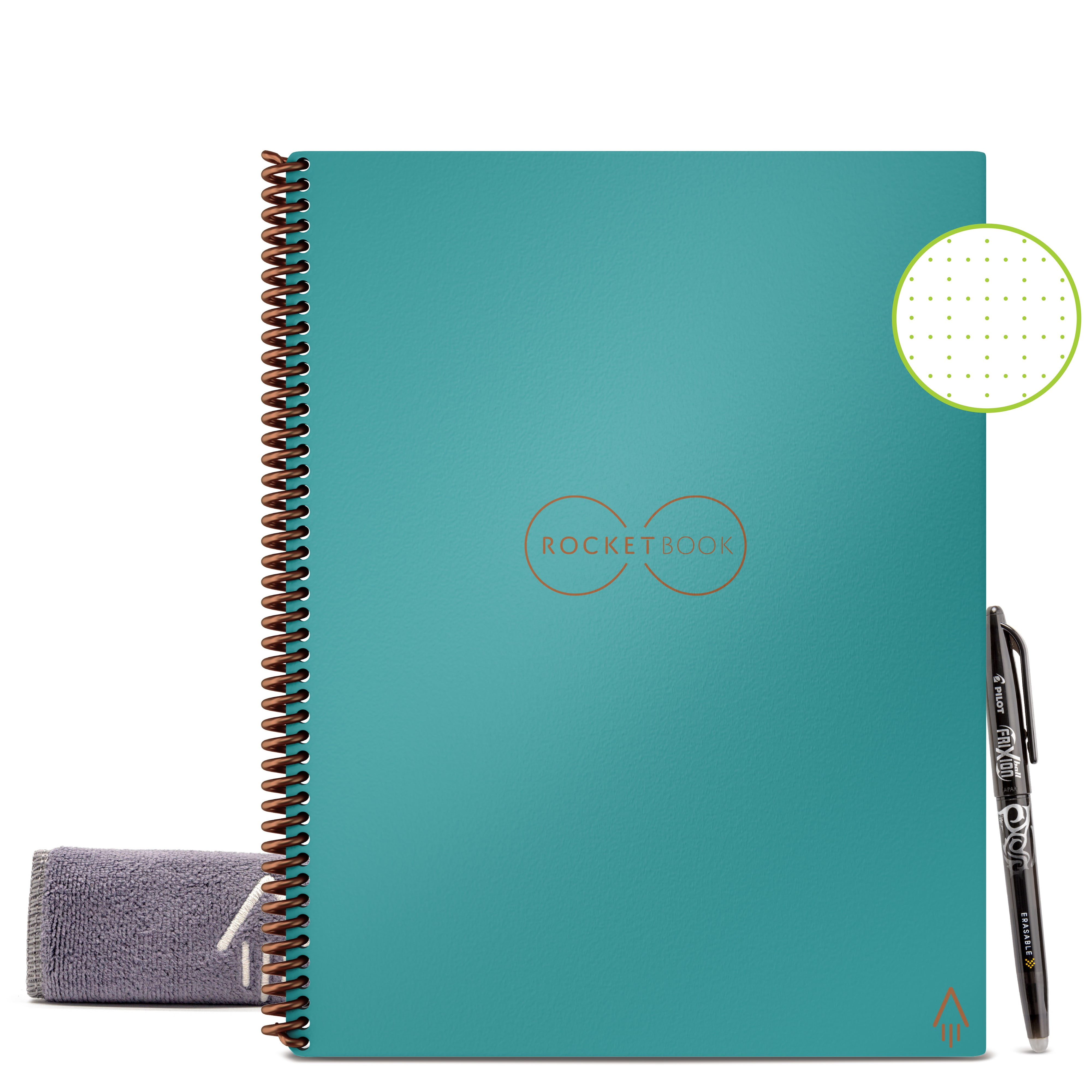 Rocketbook Core Smart Reusable Spiral Notebook, Teal, Letter Size Eco-friendly Notebook (8.5" x 11"), 32 Dot-Grid Pages, Includes 1 Pen and Microfiber Cloth