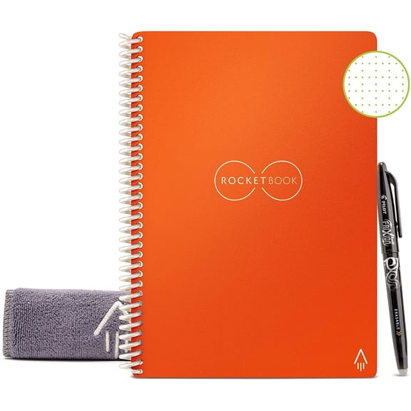 Rocketbook Core Digital Reusable Notebook - Orange - Executive Size Eco-friendly Notebook (6" x 8.8") - 36 Dot-Grid Pages - Includes 1 Pen and Microfiber Cloth