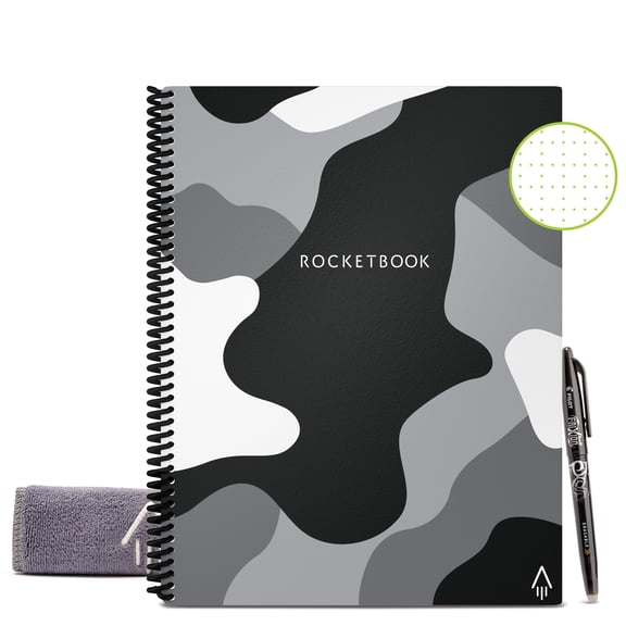 Rocketbook Core Smart Reusable and Sustainable Spiral Notebook - Camo - Letter Size Eco-friendly Notebook (8.5" x 11") - 32 Dot-Grid Pages - Includes 1 Pen and Microfiber Cloth