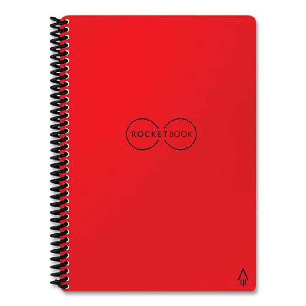 "Rocketbook Core Smart Reusable and Sustianable Smart Spiral Notebook - Red - Executive Size Eco-friendly Notebook (6"" x 8.8"") - 36 Dot-Grid Pages - Includes 1 Pen and Microfiber Cloth"