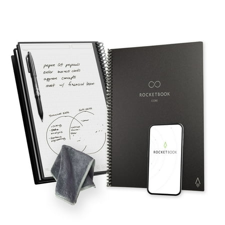 Rocketbook Core Smart Spiral Notebook, Dot-Grid and Lined Pages, 32 Pages, 8.5 x 11", Black