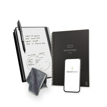 Rocketbook Core Smart Spiral Notebook, Dot-Grid and Lined Pages, 36 Pages, 6"x8.8", Black