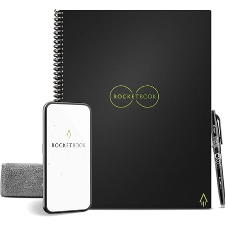 Rocketbook Everlast Digital Reusable Notebook - Black - Letter Size Eco-friendly Notebook (8.5" x 11") - 32 Dot-Grid Pages - Includes 1 Pen and Microfiber Cloth