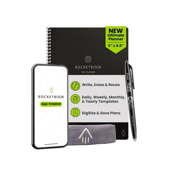 Rocketbook Reusable Flex Planner - Daily, Weekly, Monthly, Annual Executive Size Black