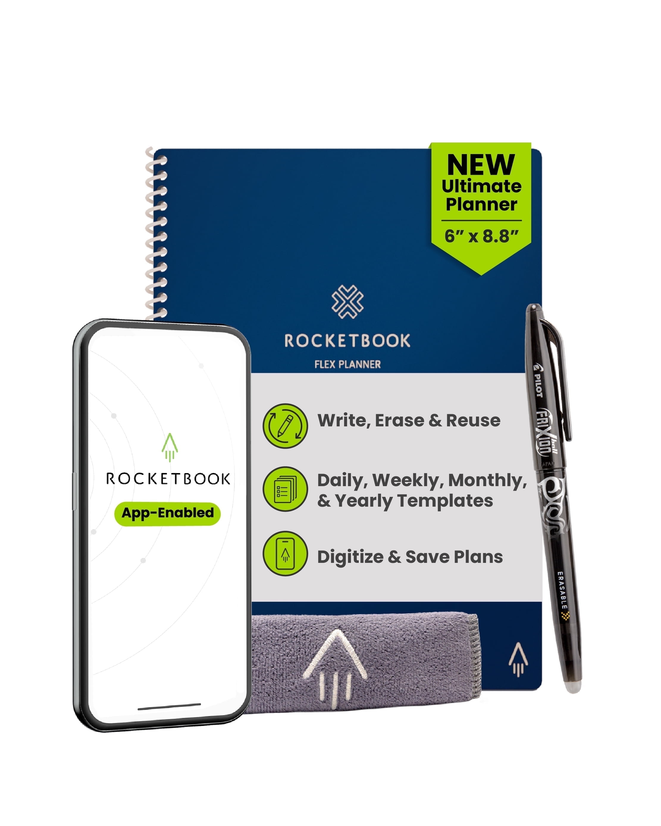 Rocketbook Reusable Flex Planner - Daily, Weekly, Monthly, Annual Executive Size Navy Blue