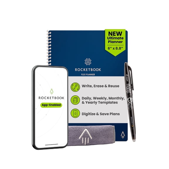 Rocketbook Reusable Flex Planner - Daily, Weekly, Monthly, Annual Executive Size Navy Blue