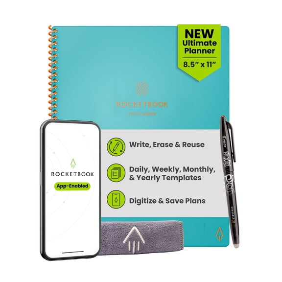 Rocketbook Flex Reusable Planner Notebook, Letter 8.5" x 11", Teal, Cloud Connected Erasable Productivity Notebook