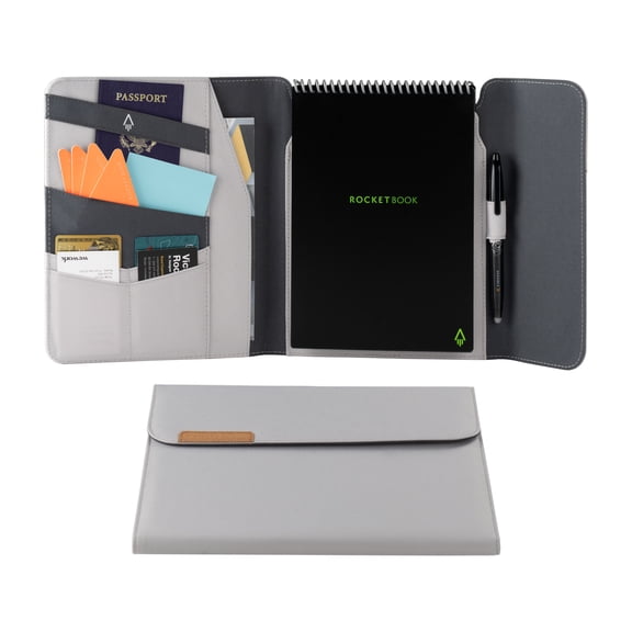 Rocketbook Flip Capsule Folio Cover, Executive Size 6" x 8.8", Gray, Protective Notebook Cover with Pen Dock, Inside Pocket & Card Slots