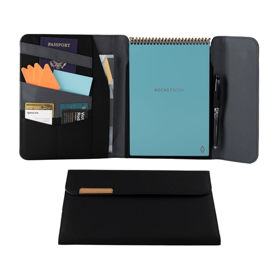 Rocketbook Flip Capsule Folio Cover, Executive Size 6" x 8.8", Black, Protective Notebook Cover with Pen Dock, Inside Pocket & Card Slots