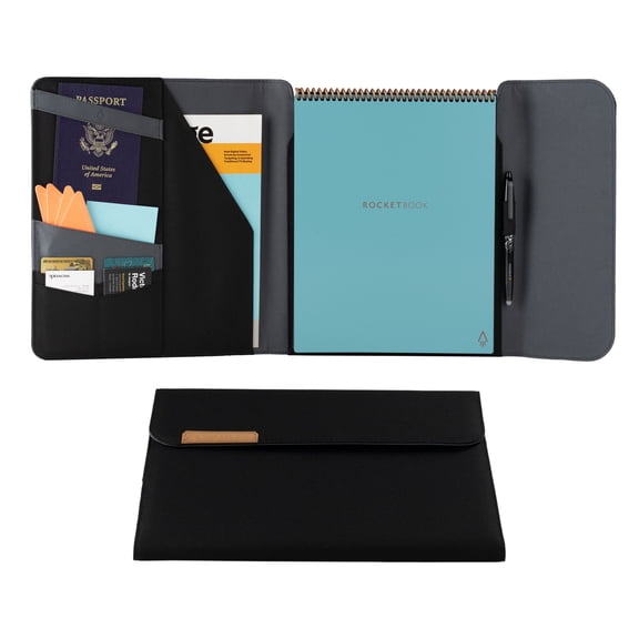 Rocketbook Flip Capsule Folio Cover, Letter Size 8.5" x 11", Black, Protective Notebook Cover with Pen Dock, Inside Pocket & Card Slots