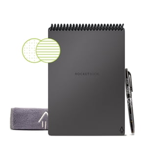 Rocketbook Flip Digital Reusable Spiral Notepad, Gray, Executive Size Eco-friendly Notepad (6" x 8.8"), 36 Dot-Grid and Lined Pages, 1 Pen and Microfiber Cloth Included