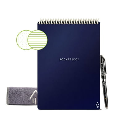 Rocketbook Flip Reusable Smart Notepad | Eco-Friendly, Digitally Connected Notebook for Ambidextrous Writers | Dotted & Lined Combo, 6” x 8.8”, 36 PG, Navy, with Pen, Cloth, an