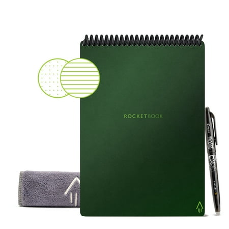 Rocketbook Flip Reusable Smart Notepad, Executive 6" x 8.8", 36 Pages, Dot Grid/Lined Combo Pages, Green, App-Connected Top-Bound Notebook with Pen & Cloth
