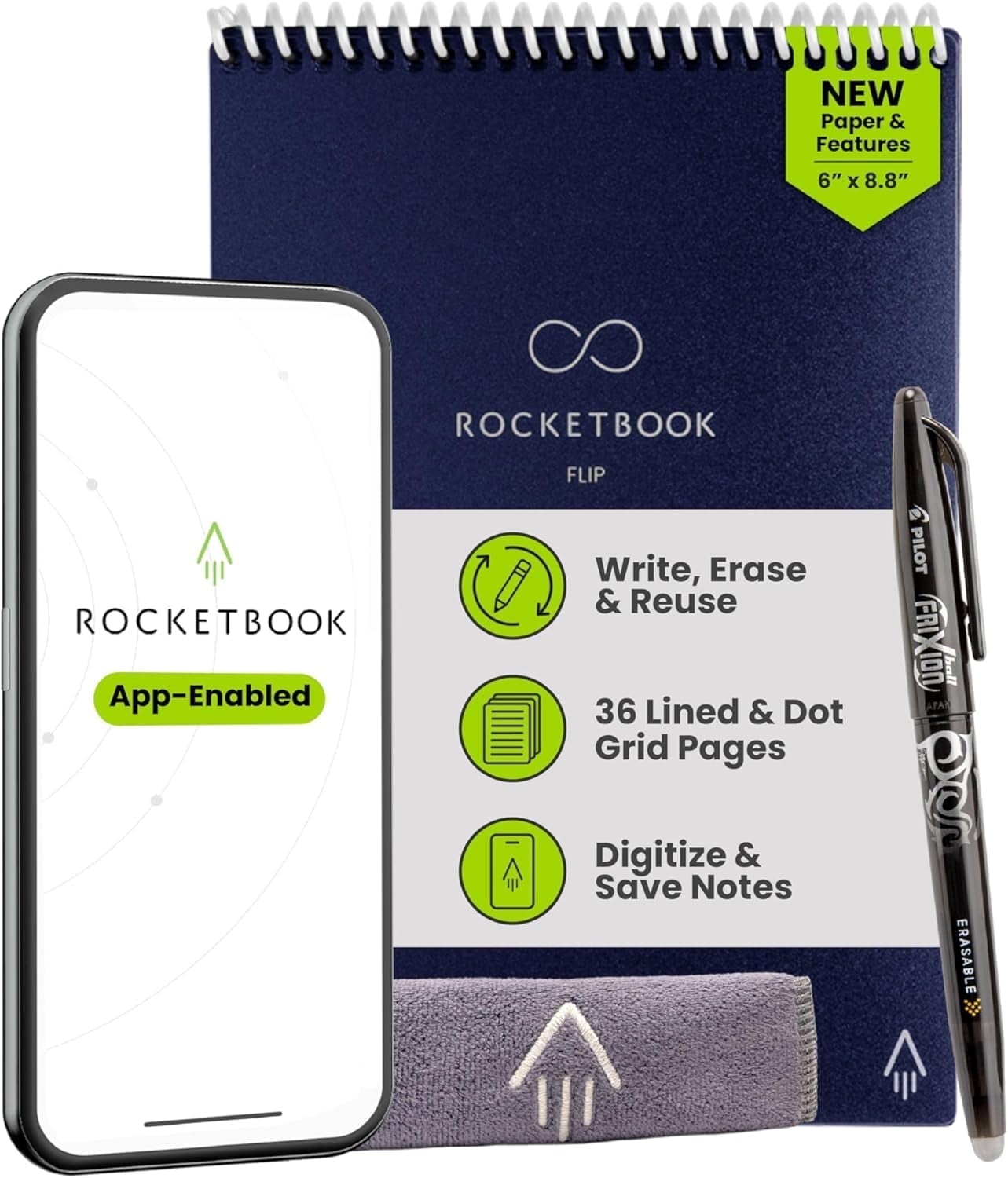 Rocketbook Smart Reusable Flip Notebook - Top bound Executive Size, Navy Blue