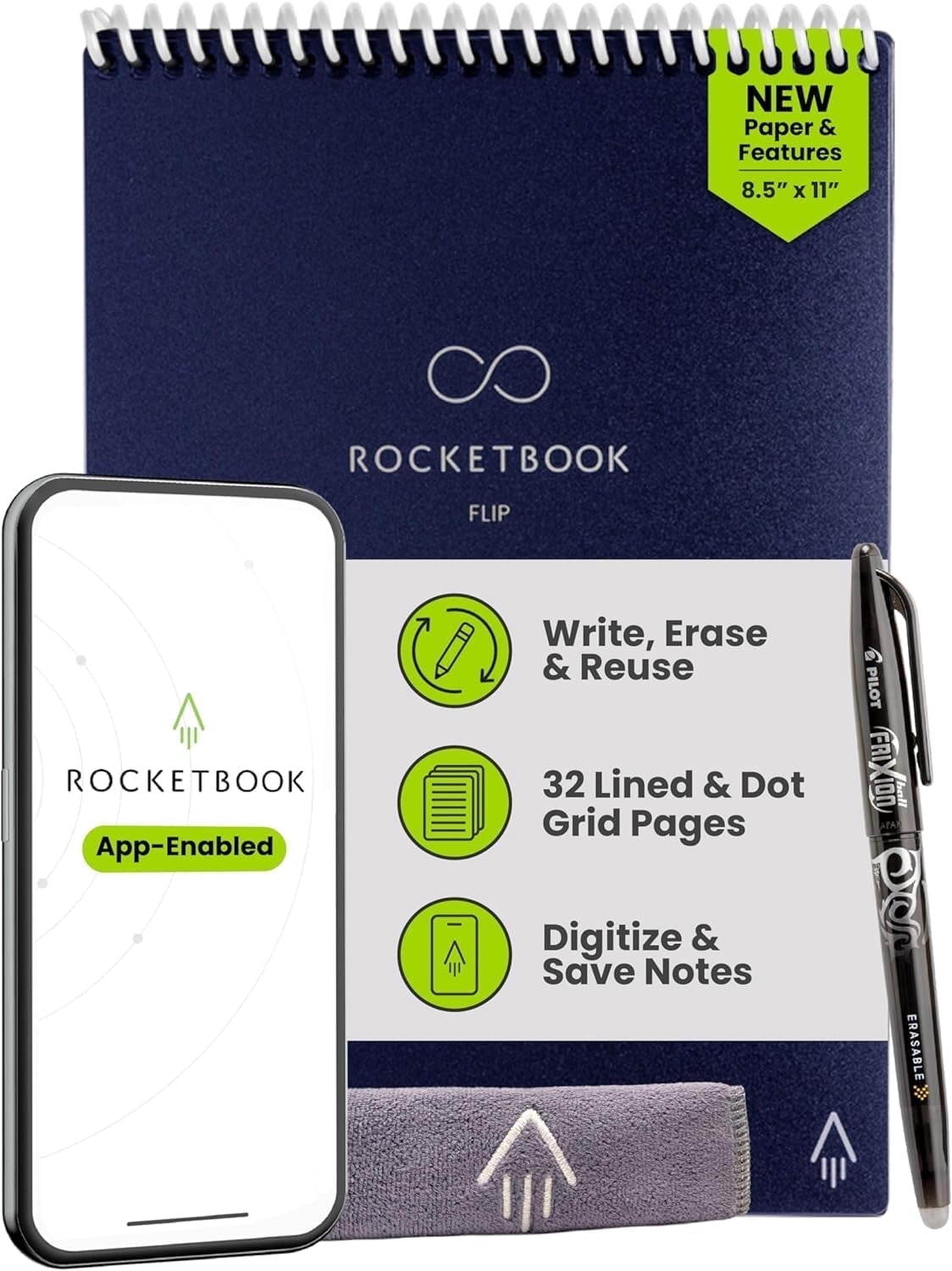Rocketbook Smart Reusable Flip Notebook - Top bound Letter Size, Navy ...