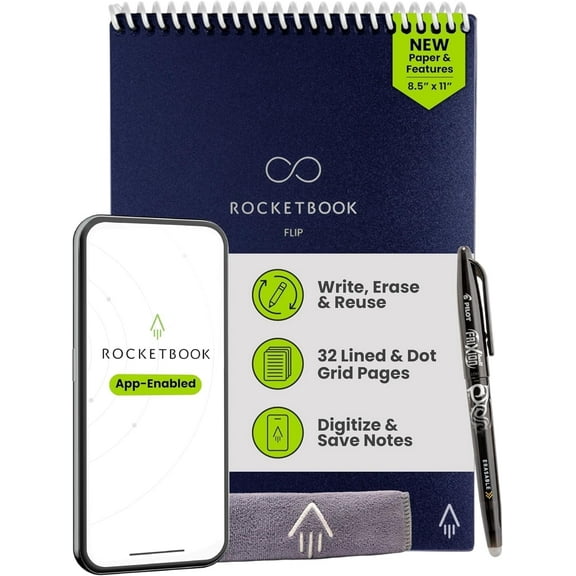 Rocketbook Smart Reusable Flip Notebook - Top bound Letter Size, Navy Blue