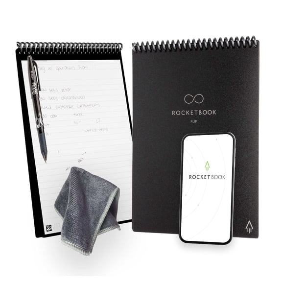 Rocketbook Flip Reusable Smart Notebook, Letter 8.5" x 11", Black, Cloud Connected Top-Bound Erasable Spiral Notebook