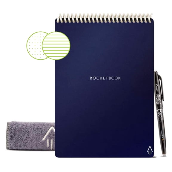 Rocketbook Flip Reusable Smart Notepad, Executive 6" x 8.8", 36 Pages, Dot Grid/Lined Combo Pages, Navy, App-Connected Top-Bound Notebook with Pen & Cloth